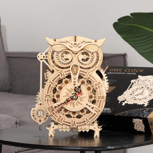 Robotime Rokr Creative DIY Toys 3D Owl Wooden Clock Building Block Kits For Children Christmas Gifts Home Decoration LK503 - The Peppermint Room