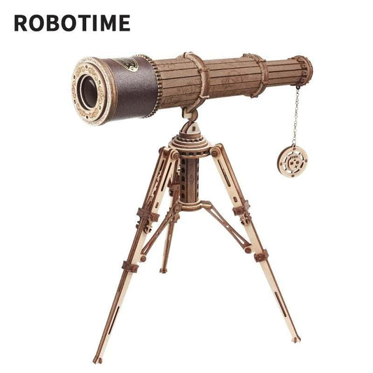 Robotime 3D wooden puzzle game telescope model on tripod stand for children and adults assembly toy