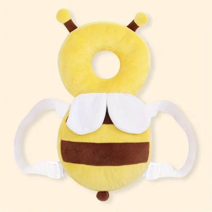 Yellow bee cartoon baby head back protector pillow with adjustable straps for fall prevention