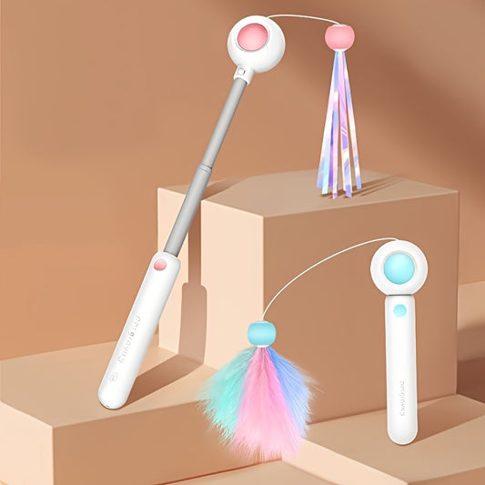 Cat Teaser Stick, Retractable Cat Wand With Replacement Head, Cat Feather Toy, Cat Interactive Toy For Indoor Cats For Relief Boredom And Exercise - The Peppermint Room