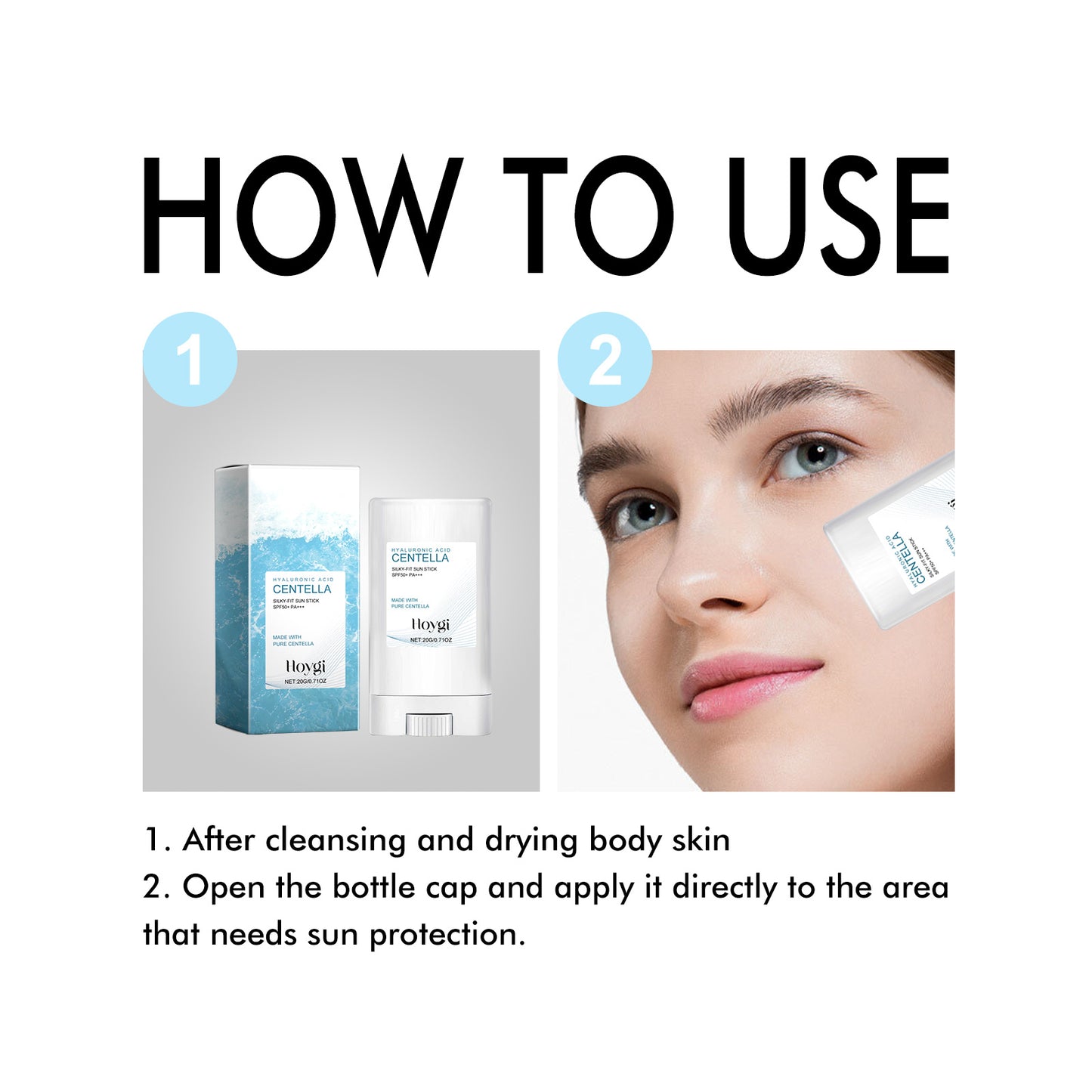 Hoygi Hyaluronic Acid Sunscreen Stick Gentle Moisturizing UV Protection For Sunburned And Reddened Skin - The Peppermint Room