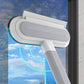Multi-functional window cleaning brush with squeegee and sponge for streak-free glass cleaning