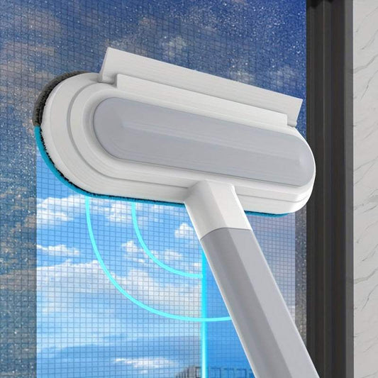 Multi-functional window cleaning brush with squeegee and sponge for streak-free glass cleaning