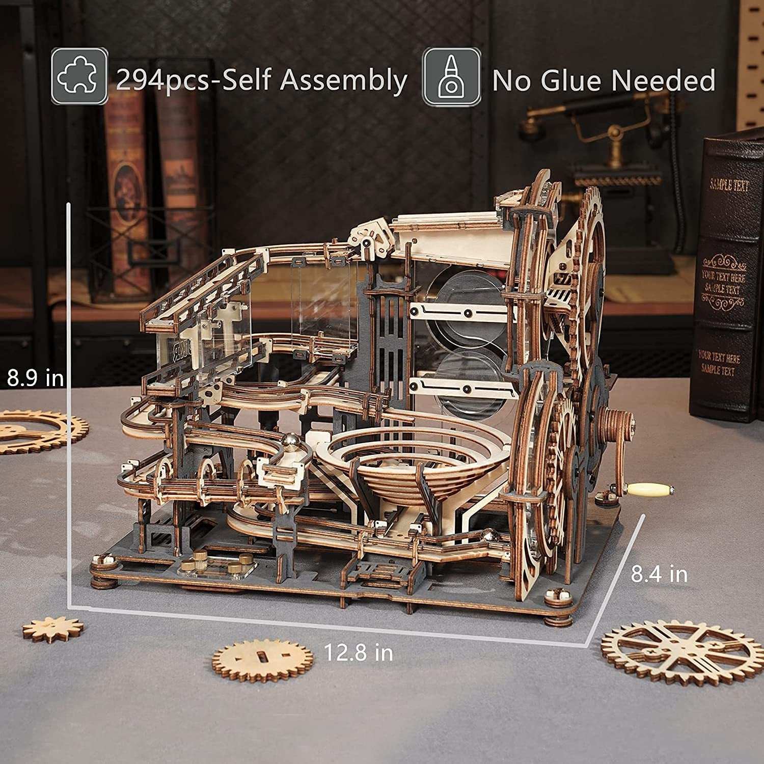 Robotime ROKR Marble Night City 3D wooden puzzle model with 294 pieces and waterwheel assembly toy for kids