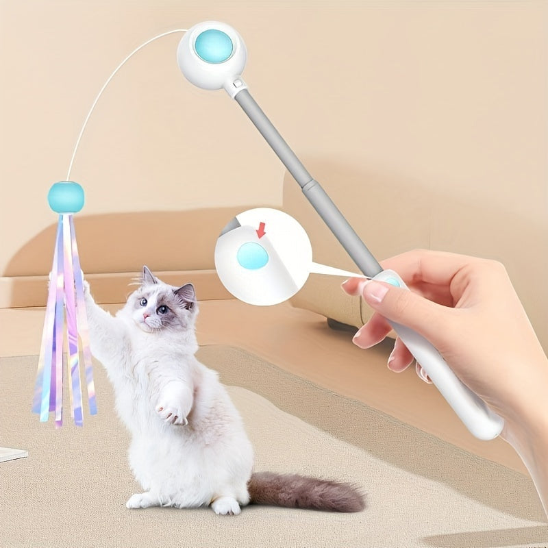 Cat Teaser Stick, Retractable Cat Wand With Replacement Head, Cat Feather Toy, Cat Interactive Toy For Indoor Cats For Relief Boredom And Exercise - The Peppermint Room