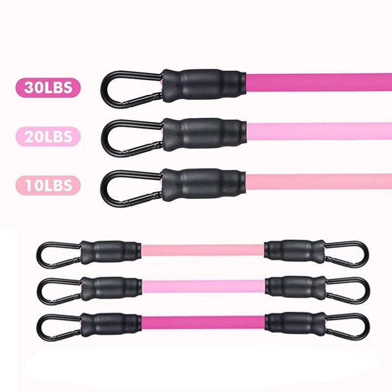 Set of adjustable pink ankle strap resistance bands with 10, 20, and 30 lbs tension for home fitness workouts