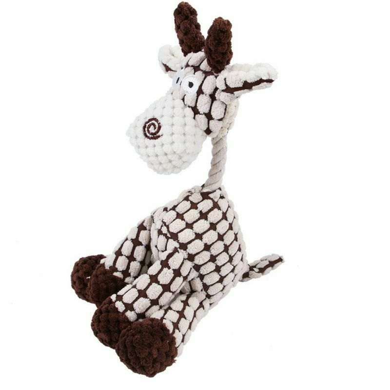 Plush giraffe dog toy play with squeaker for puppies and dogs