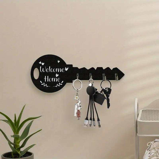 vintage wooden key shaped wall hook with welcome home text rustic housewarming decor