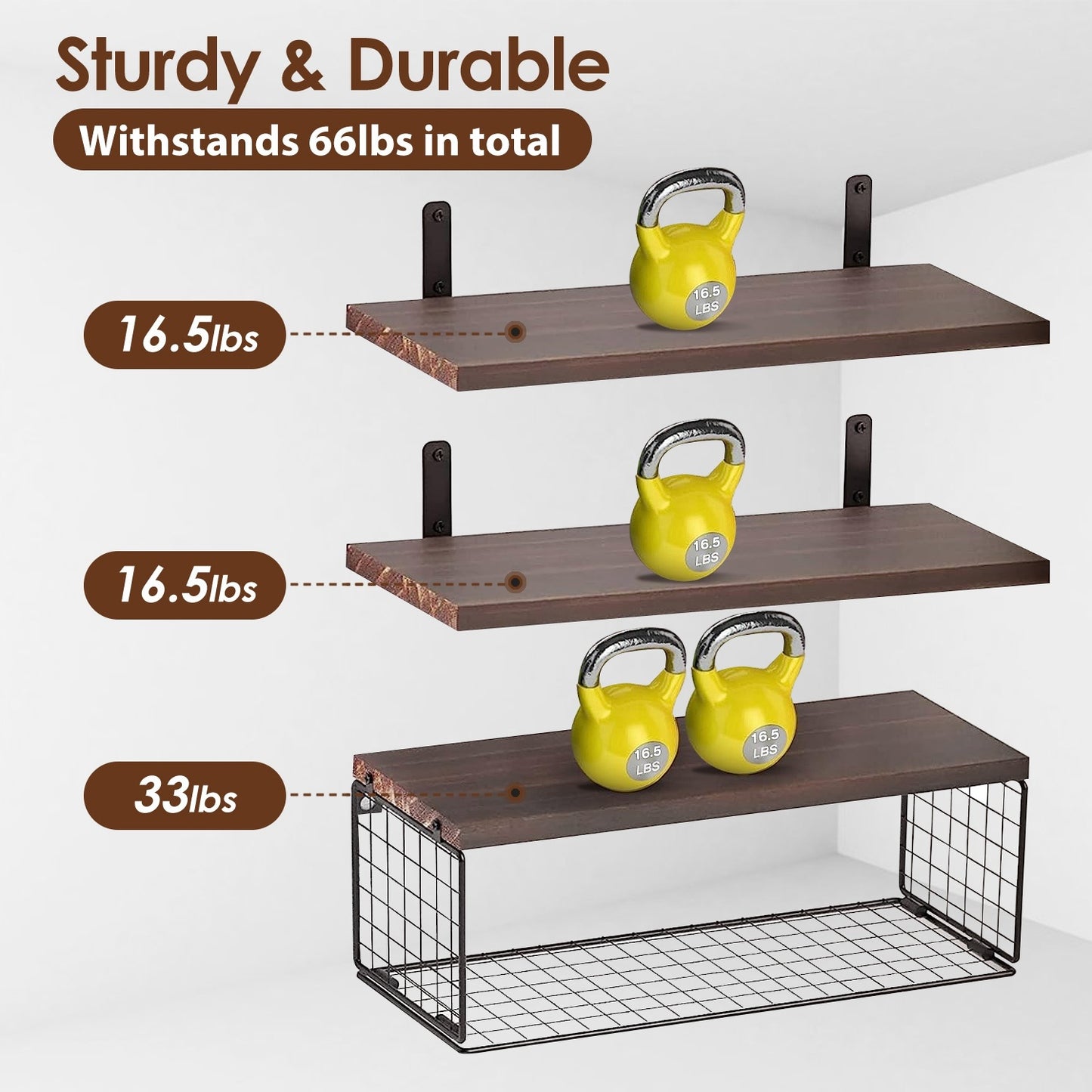 2 In 1 Floating Shelves Wall Mounted With Storage Basket Bathroom Shelves Over Toilet Wooden Shelves For Bedroom Living Room Kitchen Office Wall Decor Plants - The Peppermint Room
