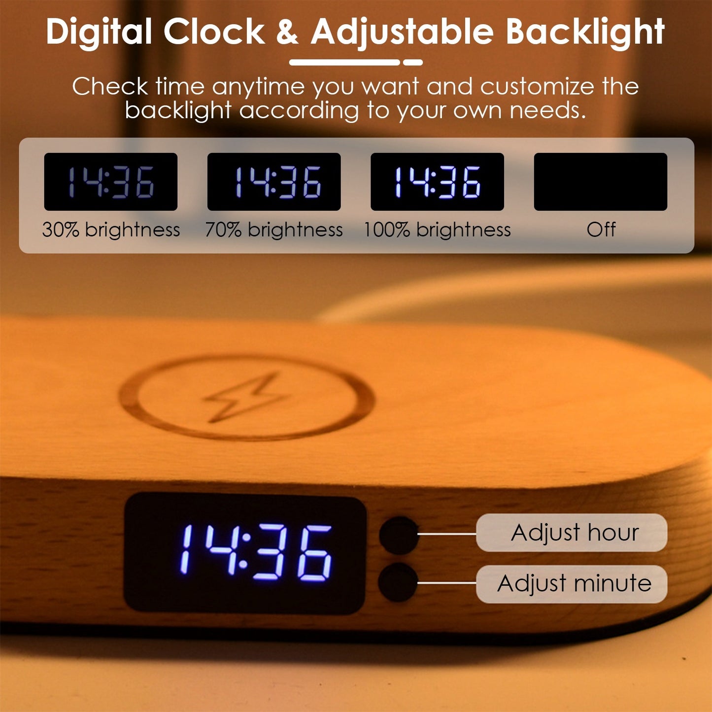 1 Set Bedside Table Lamp Touch Control Lamp With Clock Wireless Charging LED Desk Lamp Dimmable Nightstand Reading Lamp - The Peppermint Room