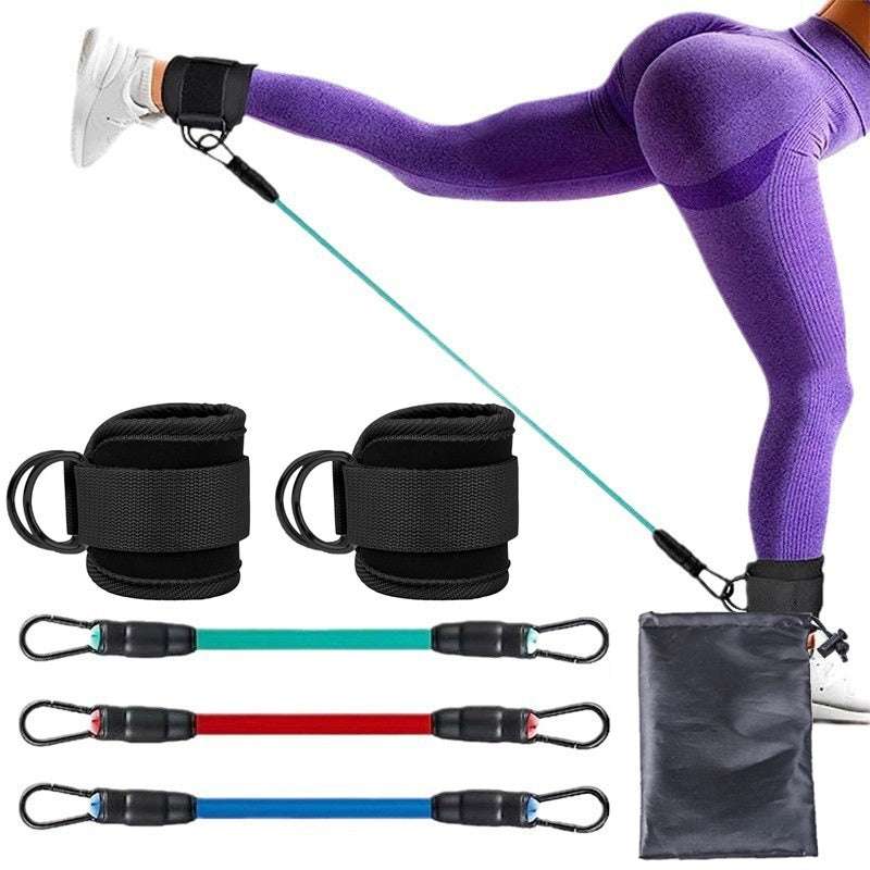 Ankle strap resistance bands with adjustable elastic pull ropes for hip and leg strength training in home workouts and yoga.