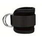Black adjustable ankle strap resistance band with double metal D-ring for fitness workouts