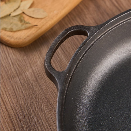 11" Cast Iron Wok – Dual Handles & Wood Lid