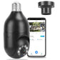 Black E27 WiFi Bulb Camera with 1080P HD, pan tilt, night vision, motion detection, two-way audio, and app control