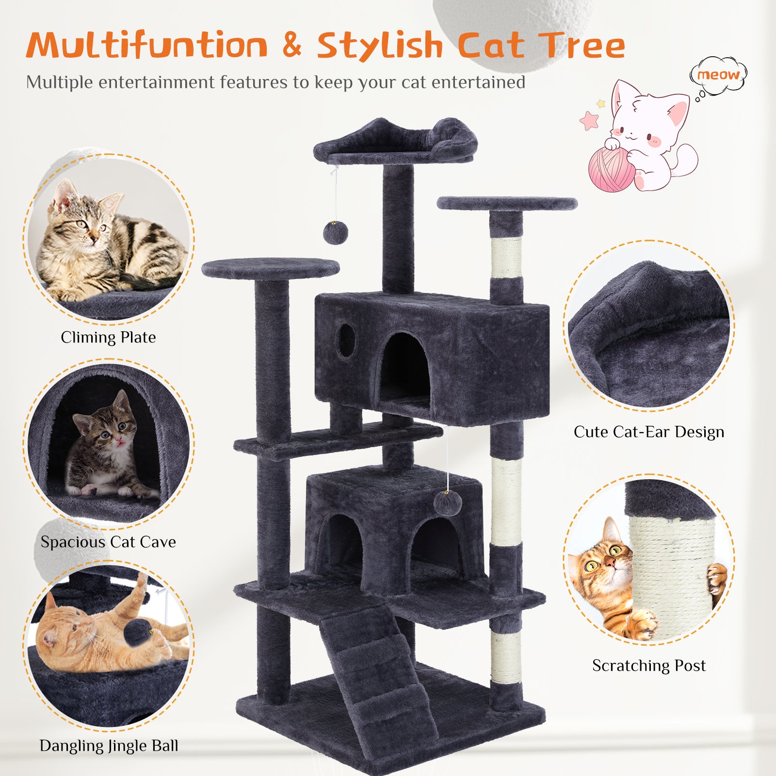 Multi Functional Cat Treehouse Cat Climbing Frame - The Peppermint Room