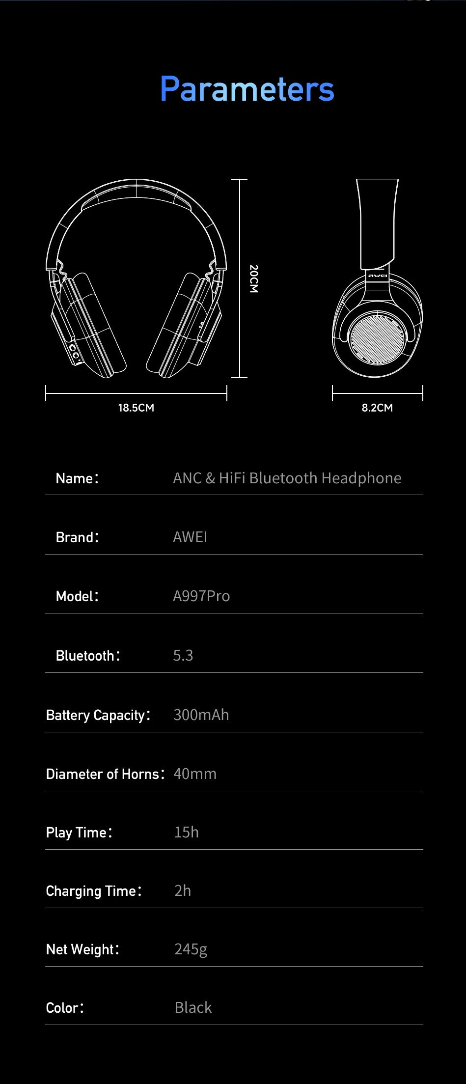 AWEI ANC Active Noise Cancelling Bluetooth Headset - The Peppermint Room