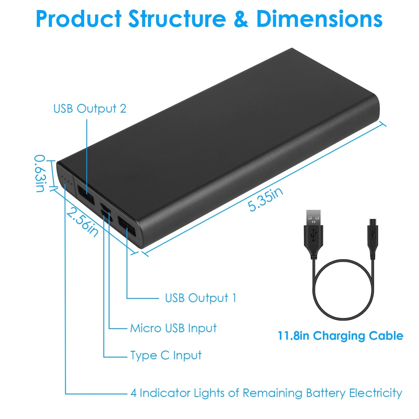 1Pc 20000mAh Power Bank Portable External Battery Pack Phone Charger With Dual USB Output Type C Micro USB Input - The Peppermint Room