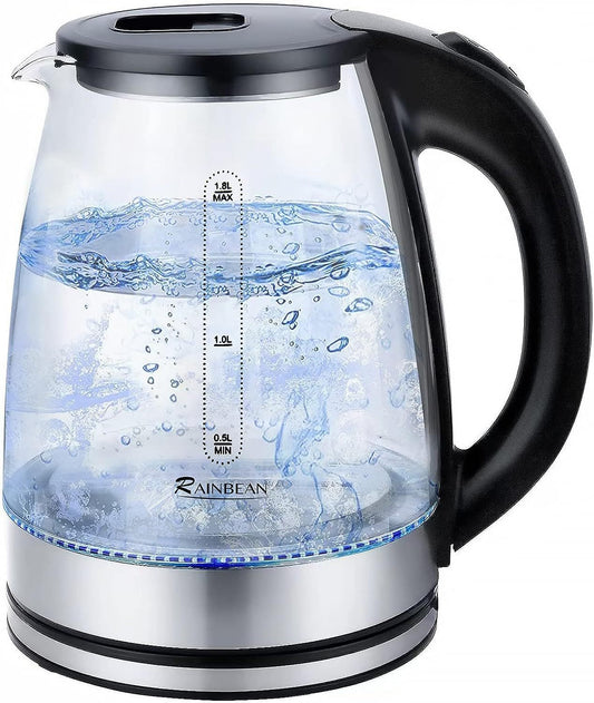 Electric Kettle Water Boiler, 1.8L Electric Tea Kettle, Wide Opening Hot Water Boiler With LED Light, Auto Shut-Off & Boil Dry Protection, Glass Black - The Peppermint Room