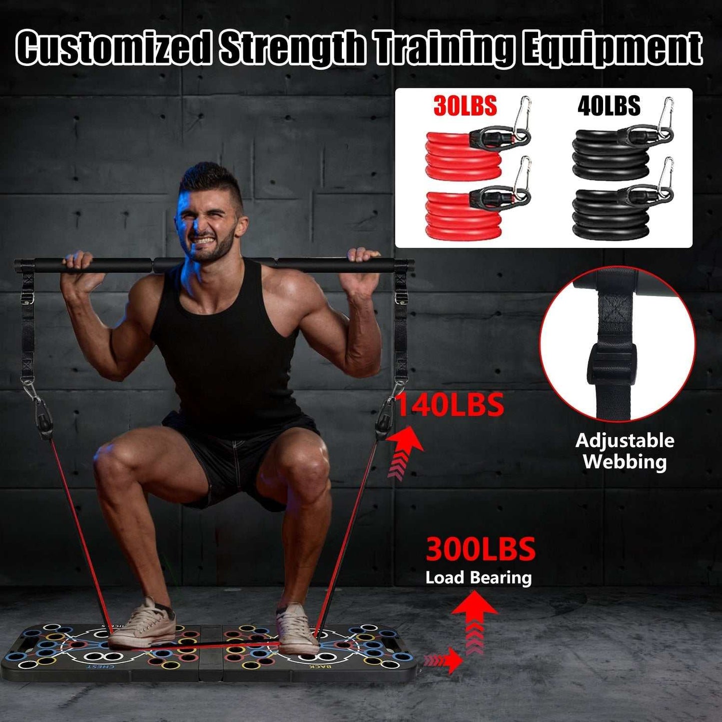 Multifunctional Push Up Board Home Strength Training Equipment With 15 Fitness Accessories Pilates Bar Resistance Band Roller Wheel Full Body Workout Home Gym Equipment - The Peppermint Room