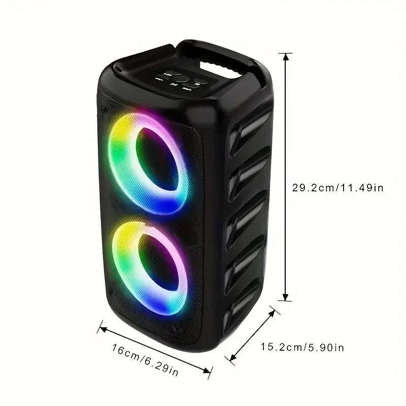 Wireless speaker with subwoofer and colorful LED light show, portable boombox with handle for outdoor parties