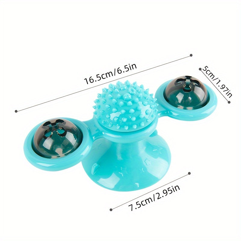 New Windmill Cat Toys Cute Rotating Interactive Cat Toy - Indoor Windmill Cat Toy With Suction Cup Catnip & Jagged Teeth Middle Ball, Smart Kitten Rotating Spinner Exercise Toy, Toothbrush & Massager - The Peppermint Room