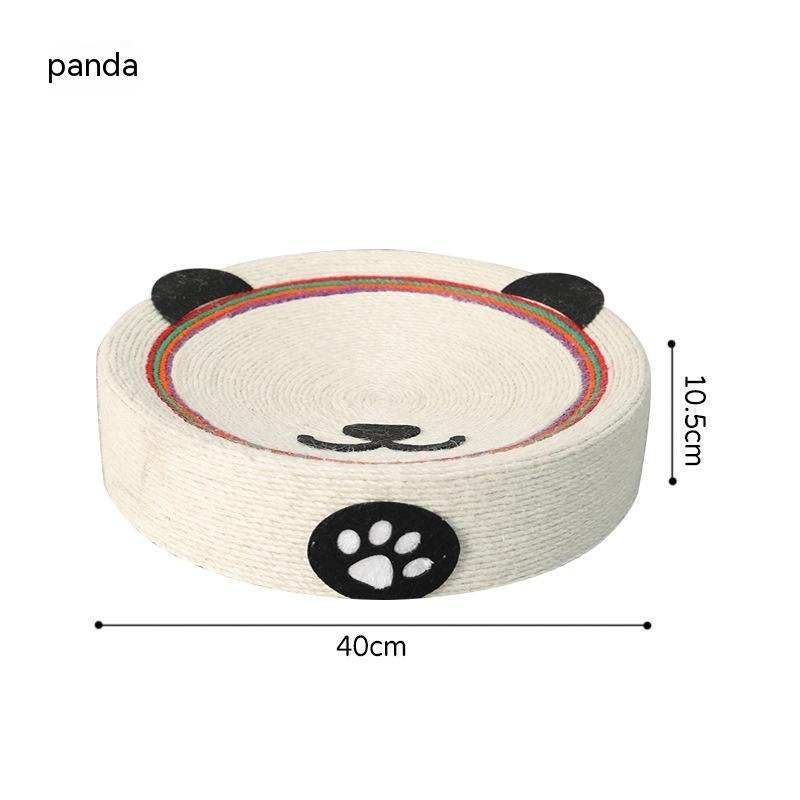 Round panda design cat scratch board made of sisal teddy velvet, 40cm diameter, 10.5cm height