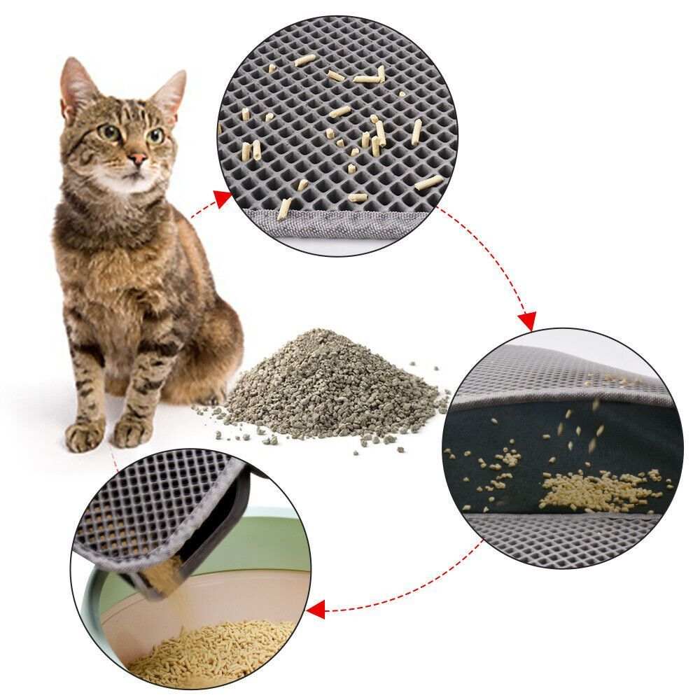 Kitty cat litter mat with double-layer honeycomb design traps litter, waterproof non-slip EVA pad, easy to clean, durable and soft for cat paws