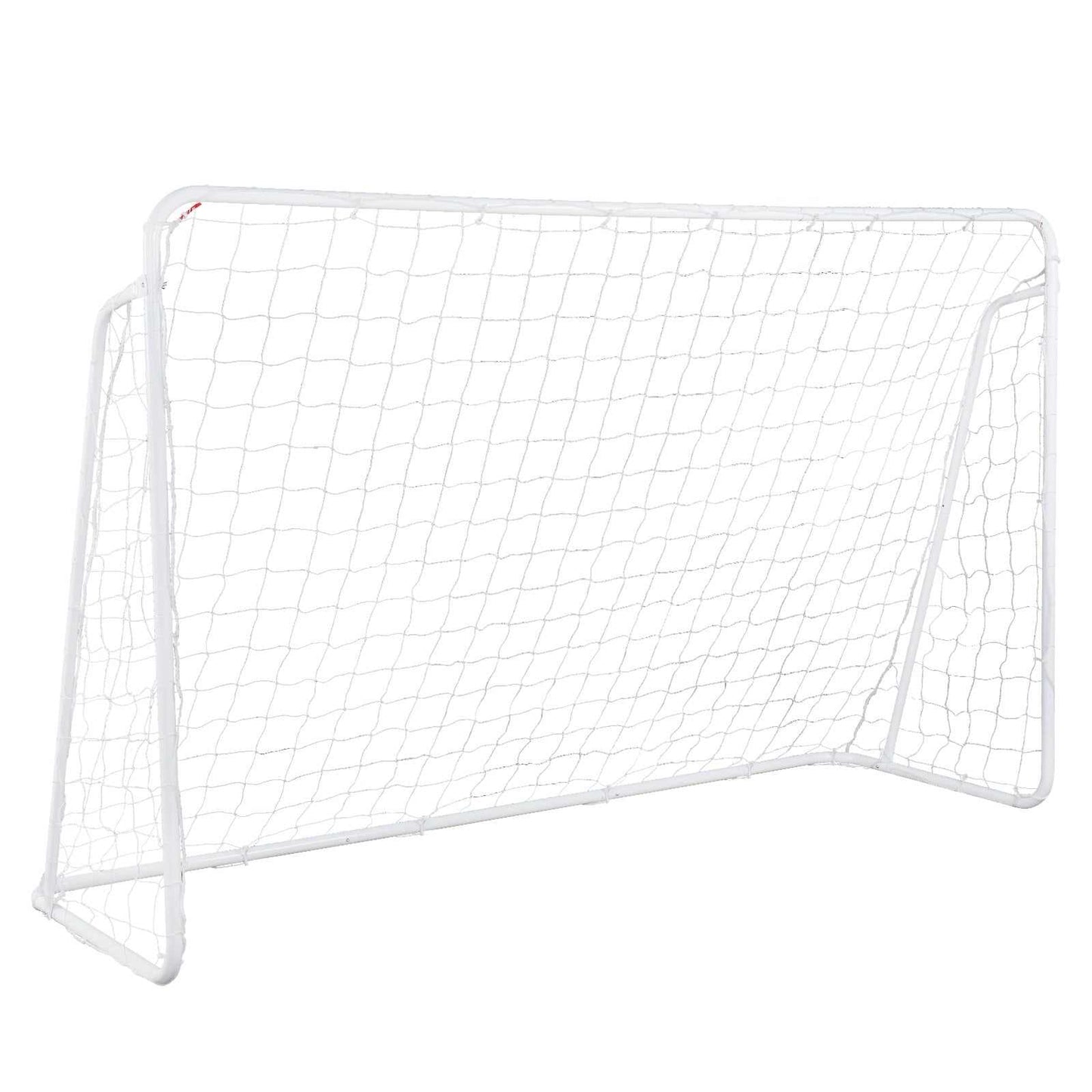 8' x 5' soccer goal with white powder coated steel frame and nylon net for training and play