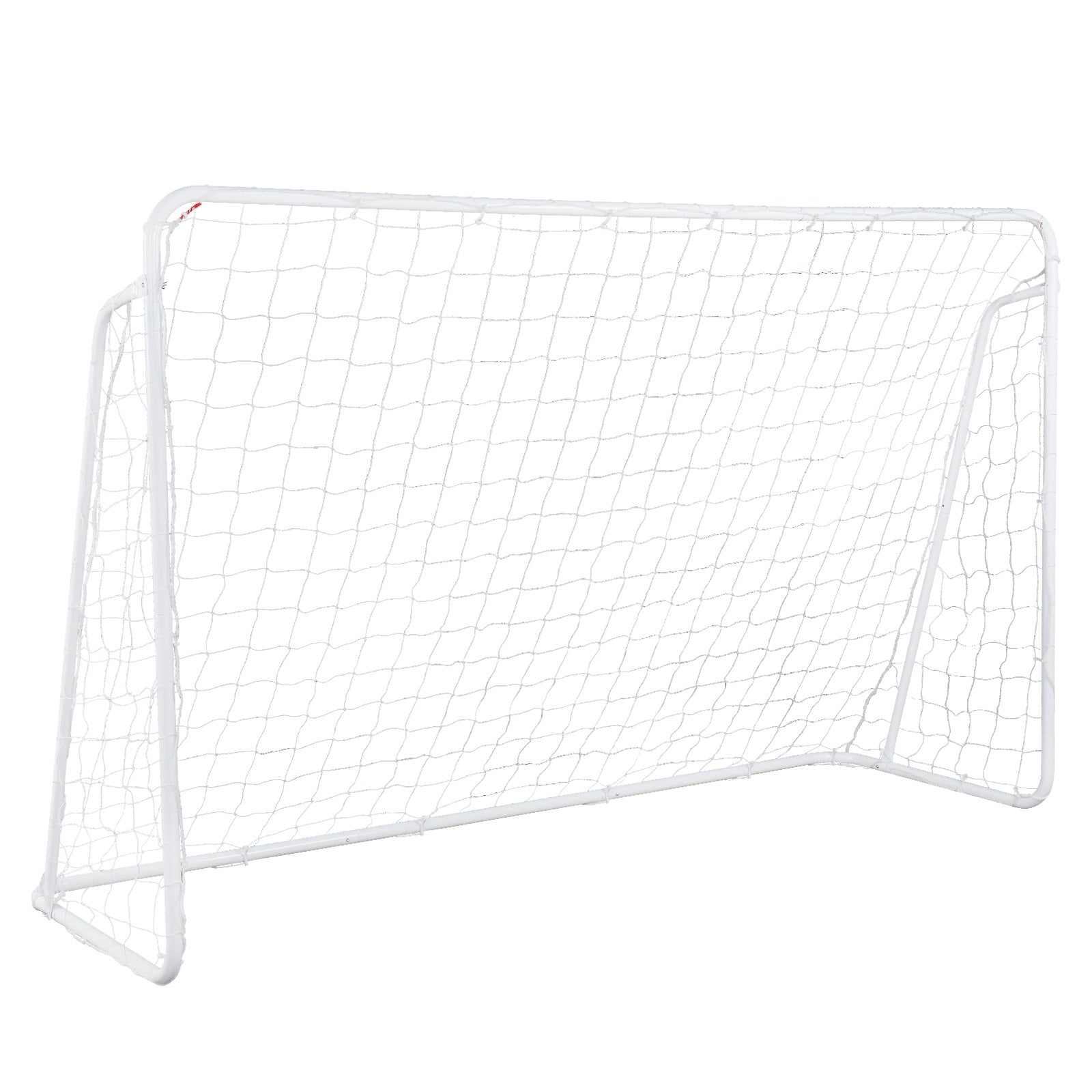 8' x 5' soccer goal with white powder coated steel frame and nylon net for training and play
