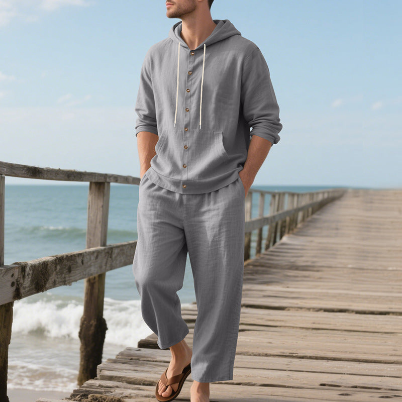 Hooded Long-sleeved Shirt Trousers Casual Suit Men - The Peppermint Room