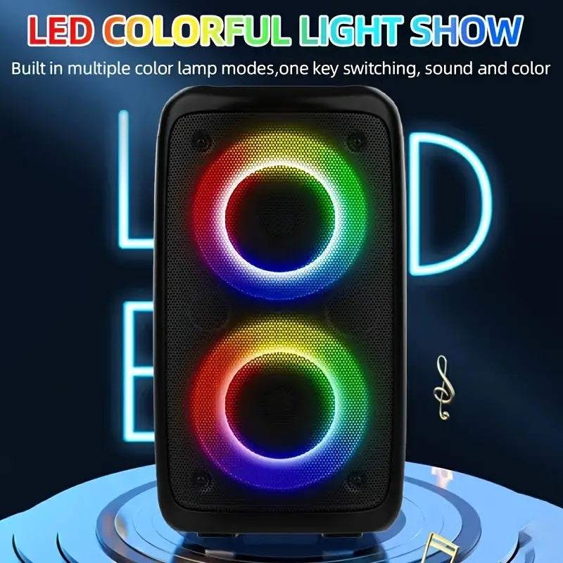 Wireless speaker with subwoofer and LED colorful light show for outdoor parties and karaoke