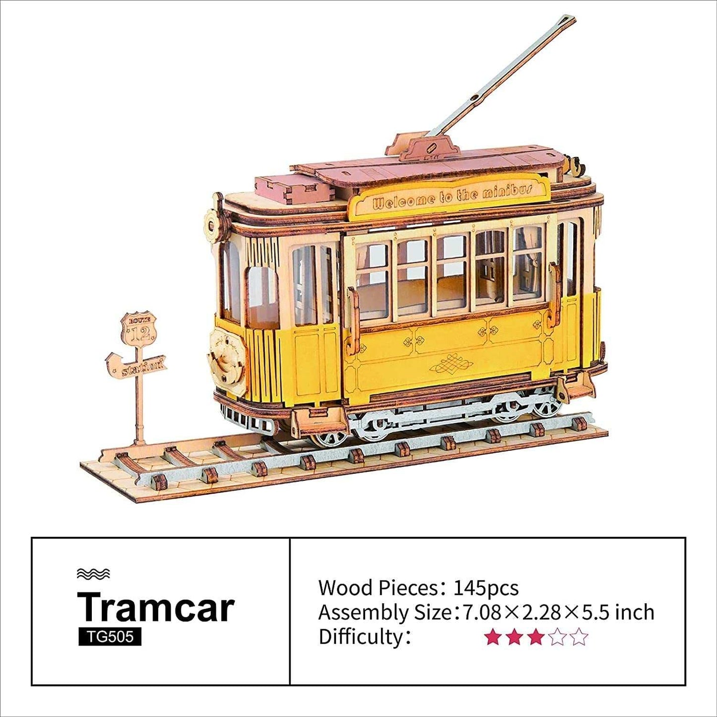 Robotime Rolife Vintage Car 3D wooden puzzle tramcar model kit for children kids