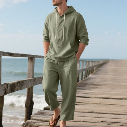Hooded Long-sleeved Shirt Trousers Casual Suit Men - The Peppermint Room