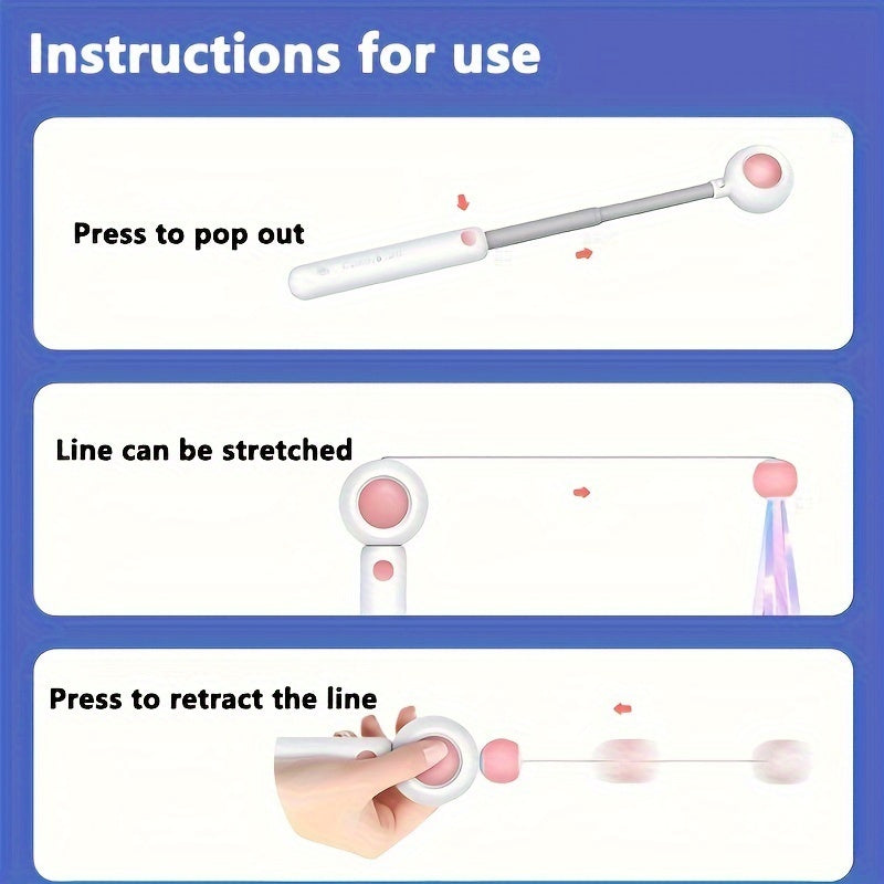 Cat Teaser Stick, Retractable Cat Wand With Replacement Head, Cat Feather Toy, Cat Interactive Toy For Indoor Cats For Relief Boredom And Exercise - The Peppermint Room