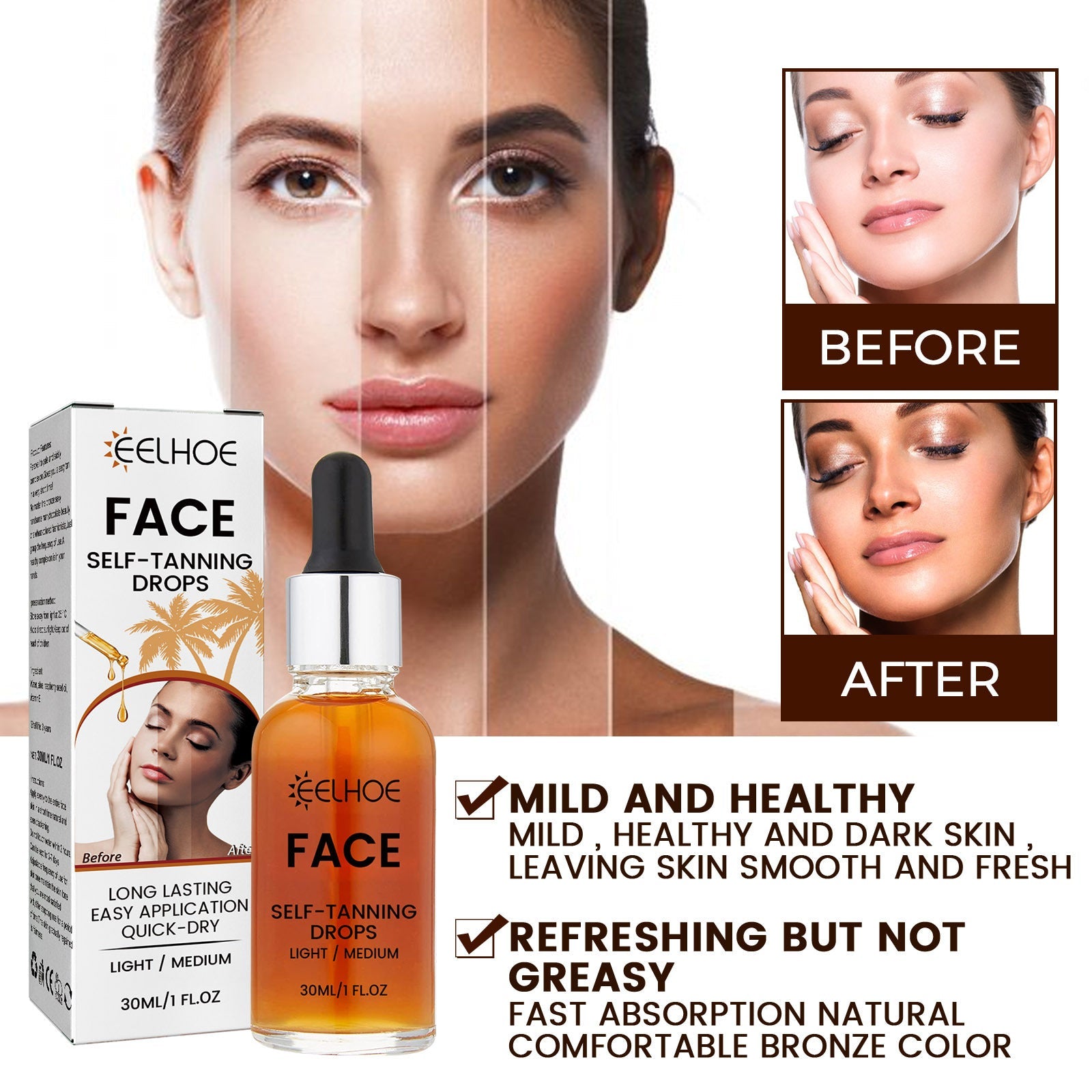 EELHOE Facial Tanning Essence For Achieving A Natural And Stylish Wheat Color Or Bronzed Skin Tone, Providing Hydration And Enhancing - The Peppermint Room